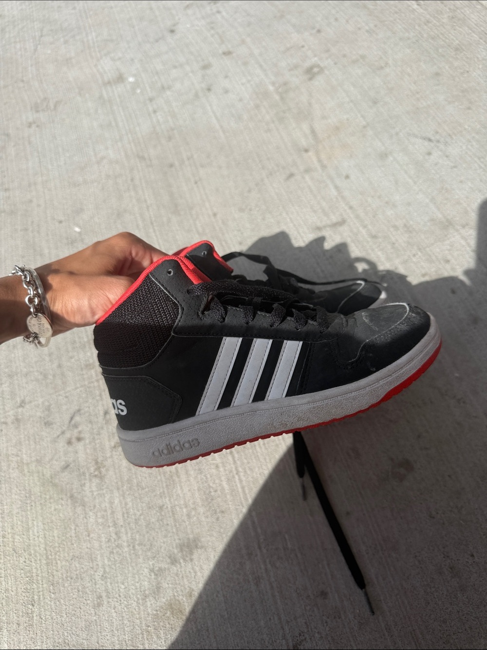 adidas Black, White & Red Mid-Top Sneakers